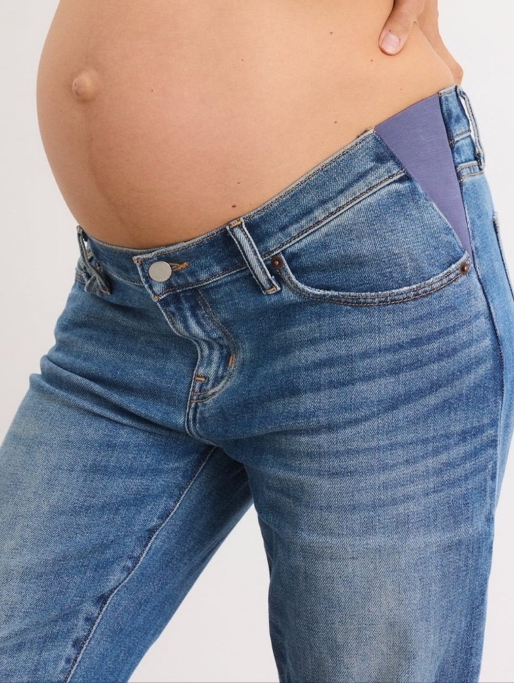 HATCH Boyfriend Maternity Straight Darker Mid Wash Jeans - Picture 5 of 10